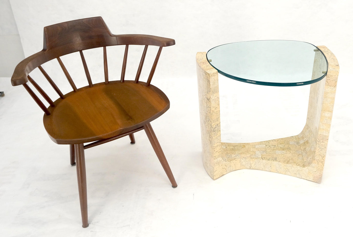 EstablishedLines Kidney Organic Shape Thick Glass Top Tessellated Base Side End Lamp Table Stand