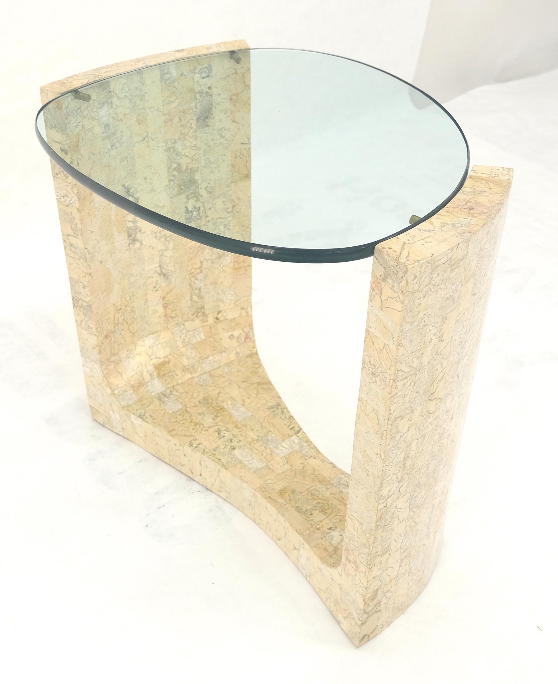 EstablishedLines Kidney Organic Shape Thick Glass Top Tessellated Base Side End Lamp Table Stand