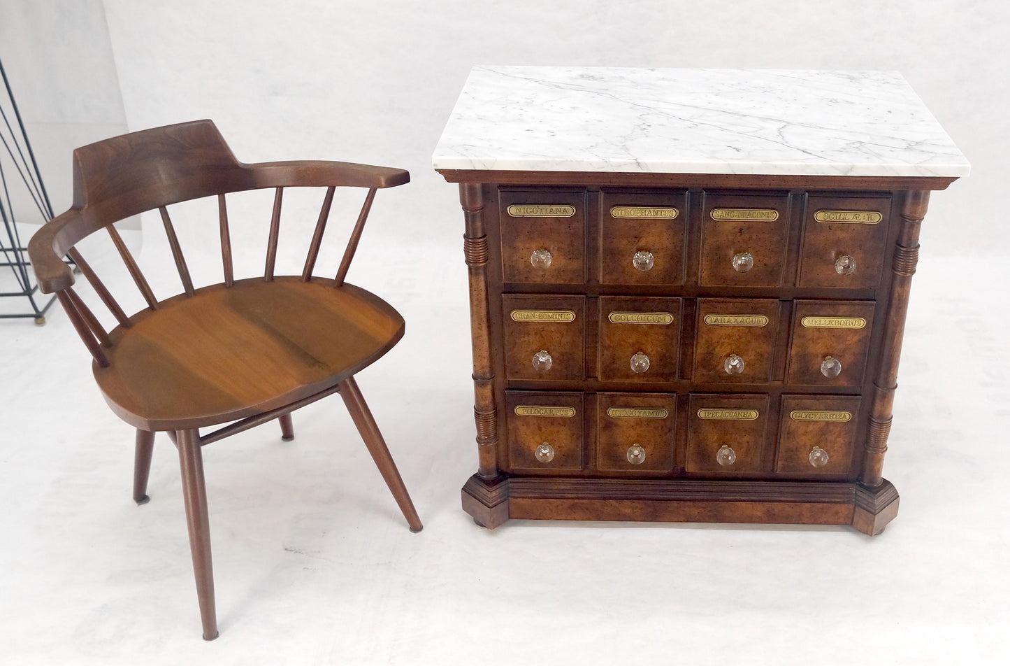 EstablishedLines Marble Top Drawers Burl Wood Decorative Cristal Balls Pulls Bachelor Chest MINT