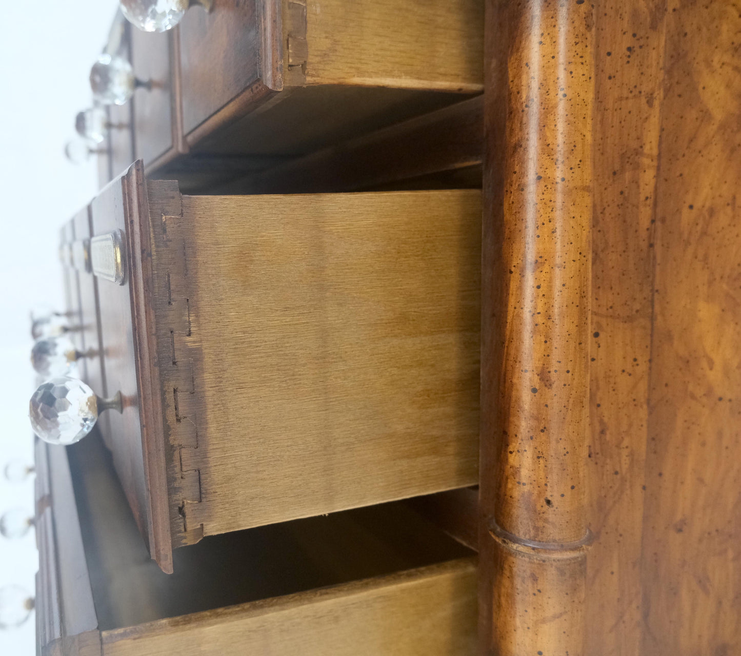 EstablishedLines Marble Top Drawers Burl Wood Decorative Cristal Balls Pulls Bachelor Chest MINT