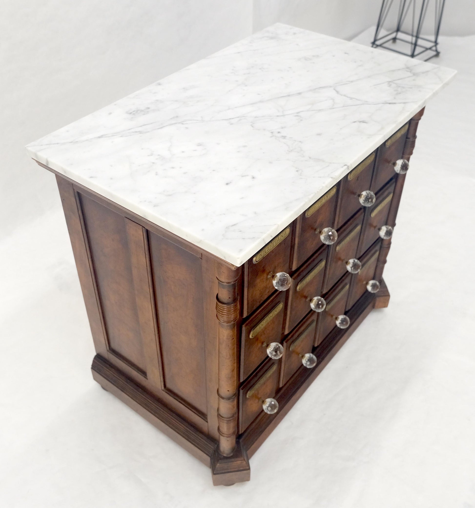 EstablishedLines Marble Top Drawers Burl Wood Decorative Cristal Balls Pulls Bachelor Chest MINT