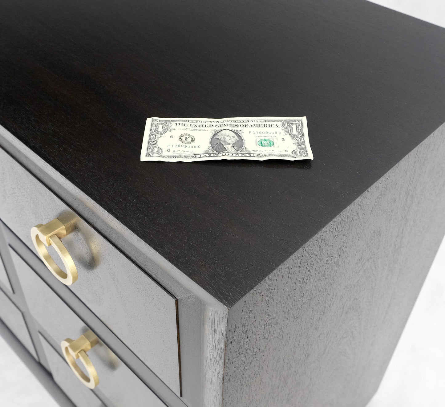 EstablishedLines Ebonized Walnut Large Gold Rings Drop Pulls 3 Drawer Bachelor Chest MINT!