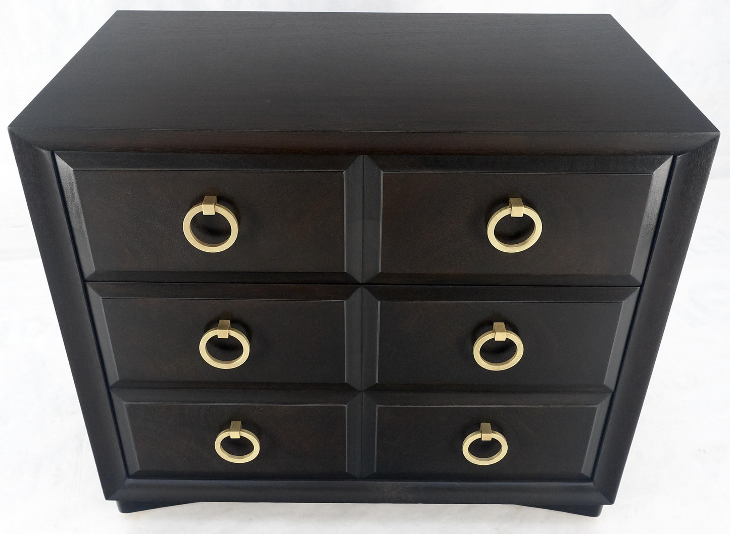 EstablishedLines Ebonized Walnut Large Gold Rings Drop Pulls 3 Drawer Bachelor Chest MINT!