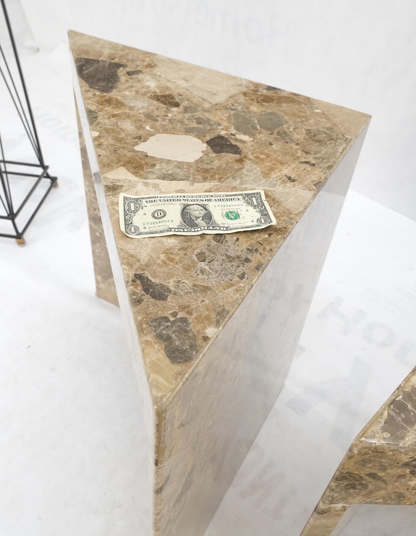 EstablishedLines Pair Midcentury Marble Onyx Triangle Shape End Side Tables Night Stands Mint!