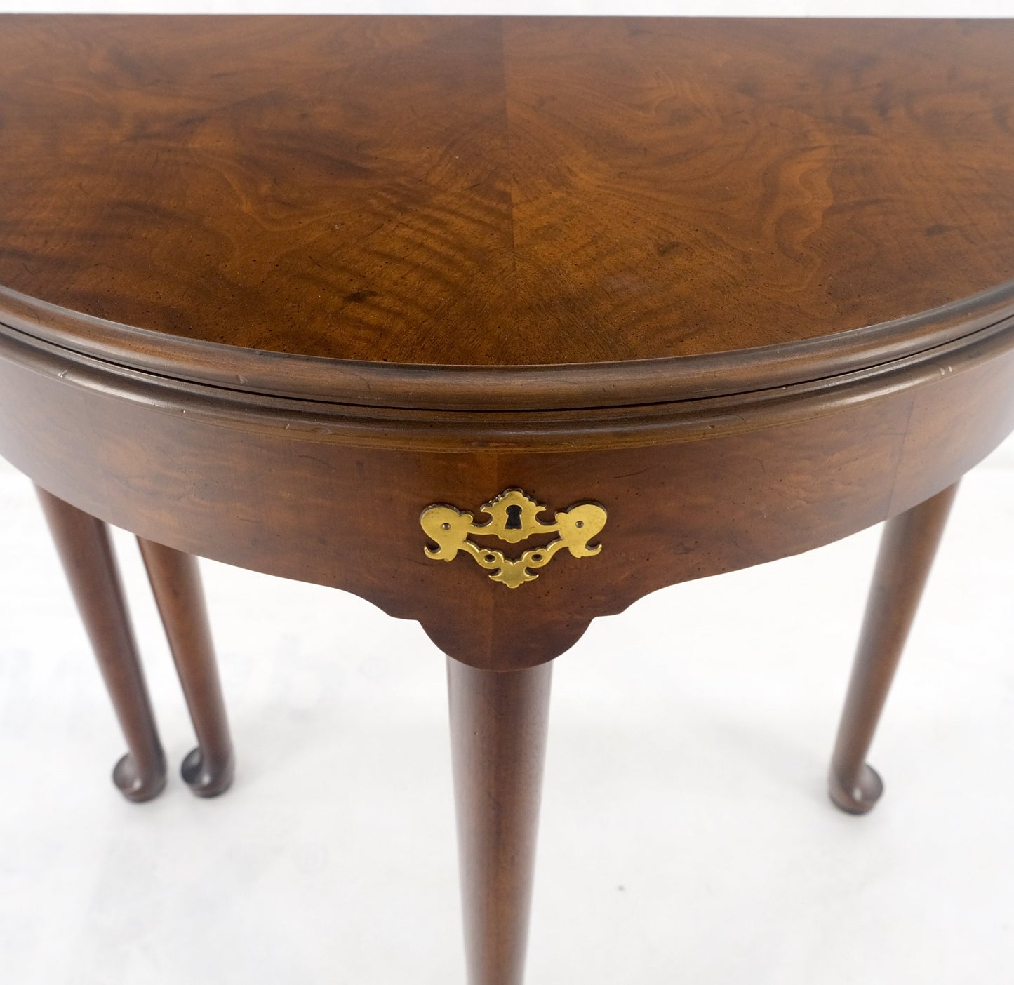 EstablishedLines Henredon Demilune Flip Top Burl Walnut Top Console Sofa Occasional Table MINT