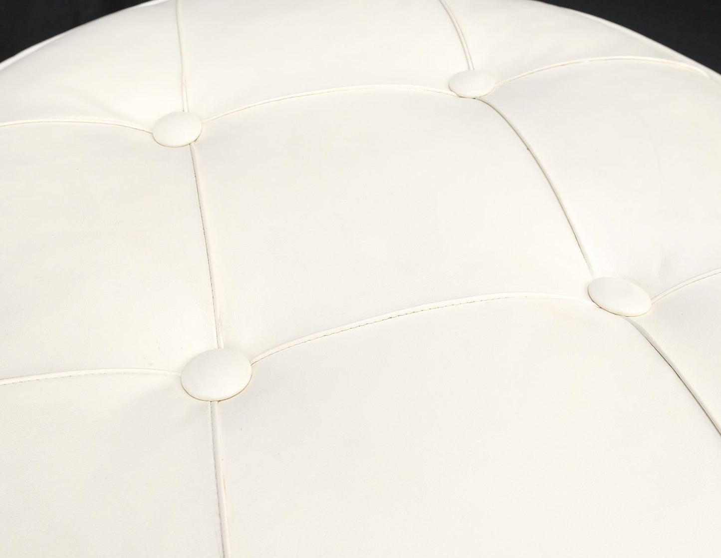 EstablishedLines Mid-Century Modern c1970s Round White Naugahyde Tufted Pouf Ottoman Bench Mint!