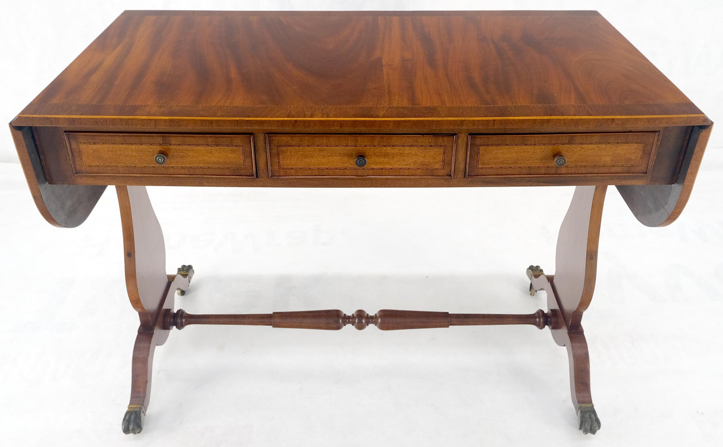 EstablishedLines Drop Leaf Sides Dovetail Drawers Banded Inlaid Top Console Writing Library Table