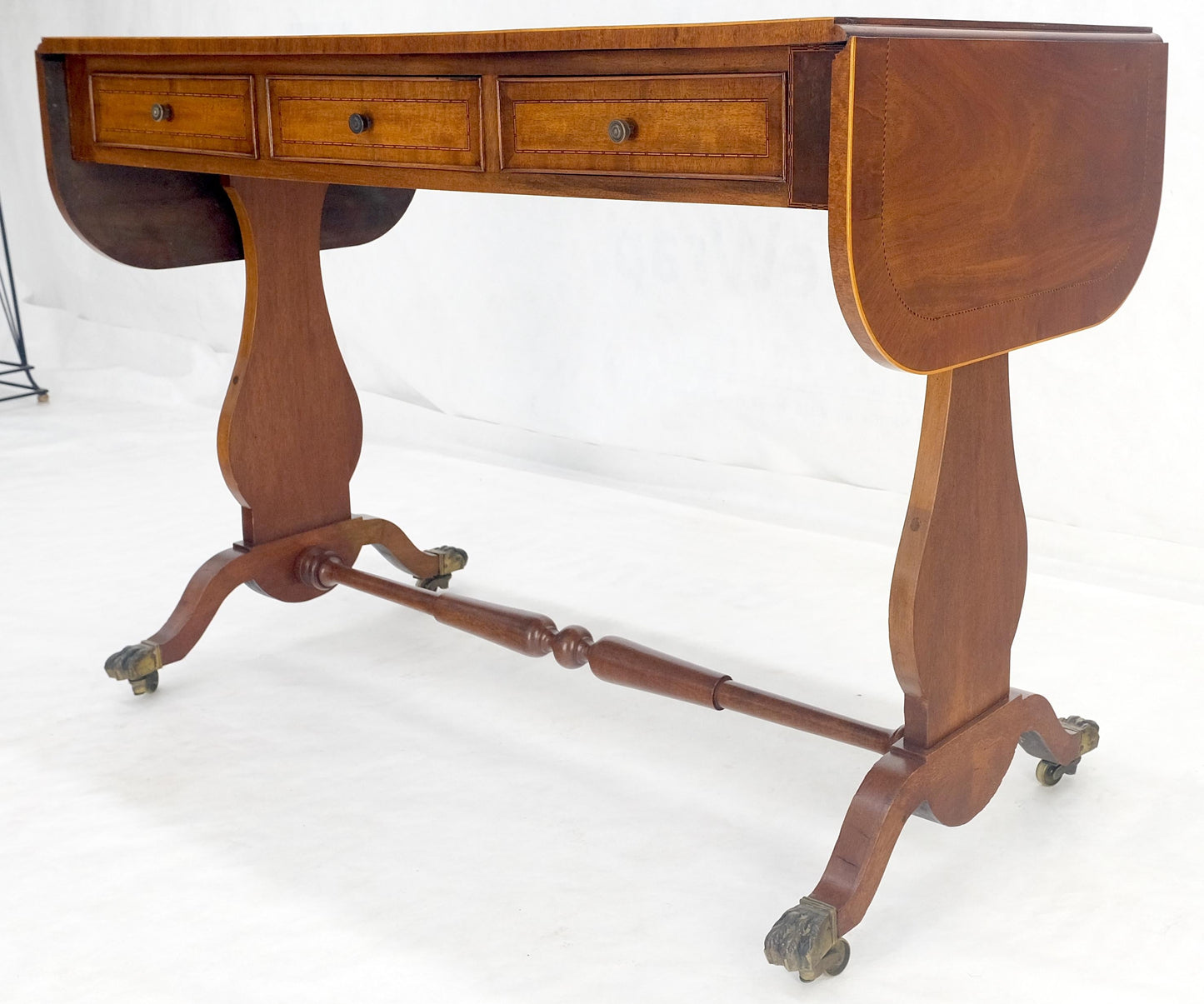 EstablishedLines Drop Leaf Sides Dovetail Drawers Banded Inlaid Top Console Writing Library Table