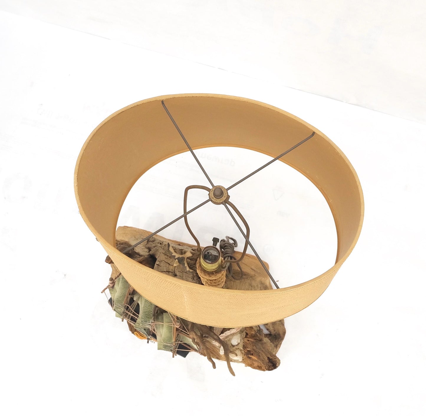 EstablishedLines Sea Naval Shells Theme Decorated Driftwood Base Table Lamp Mid-Century Modern