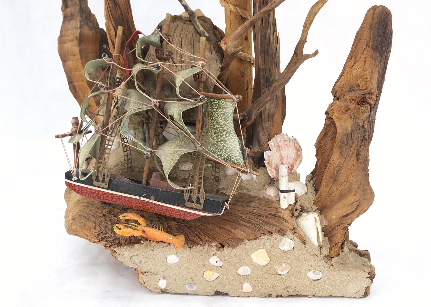 EstablishedLines Sea Naval Shells Theme Decorated Driftwood Base Table Lamp Mid-Century Modern