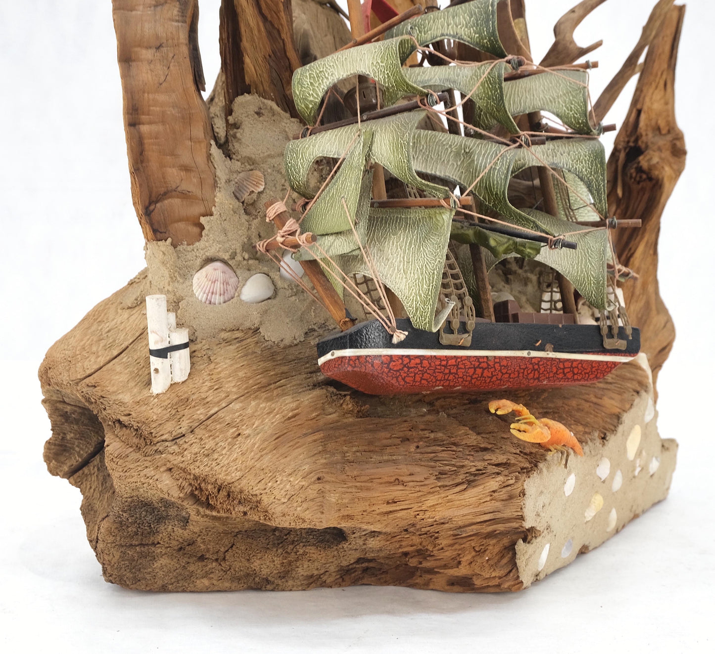 EstablishedLines Sea Naval Shells Theme Decorated Driftwood Base Table Lamp Mid-Century Modern