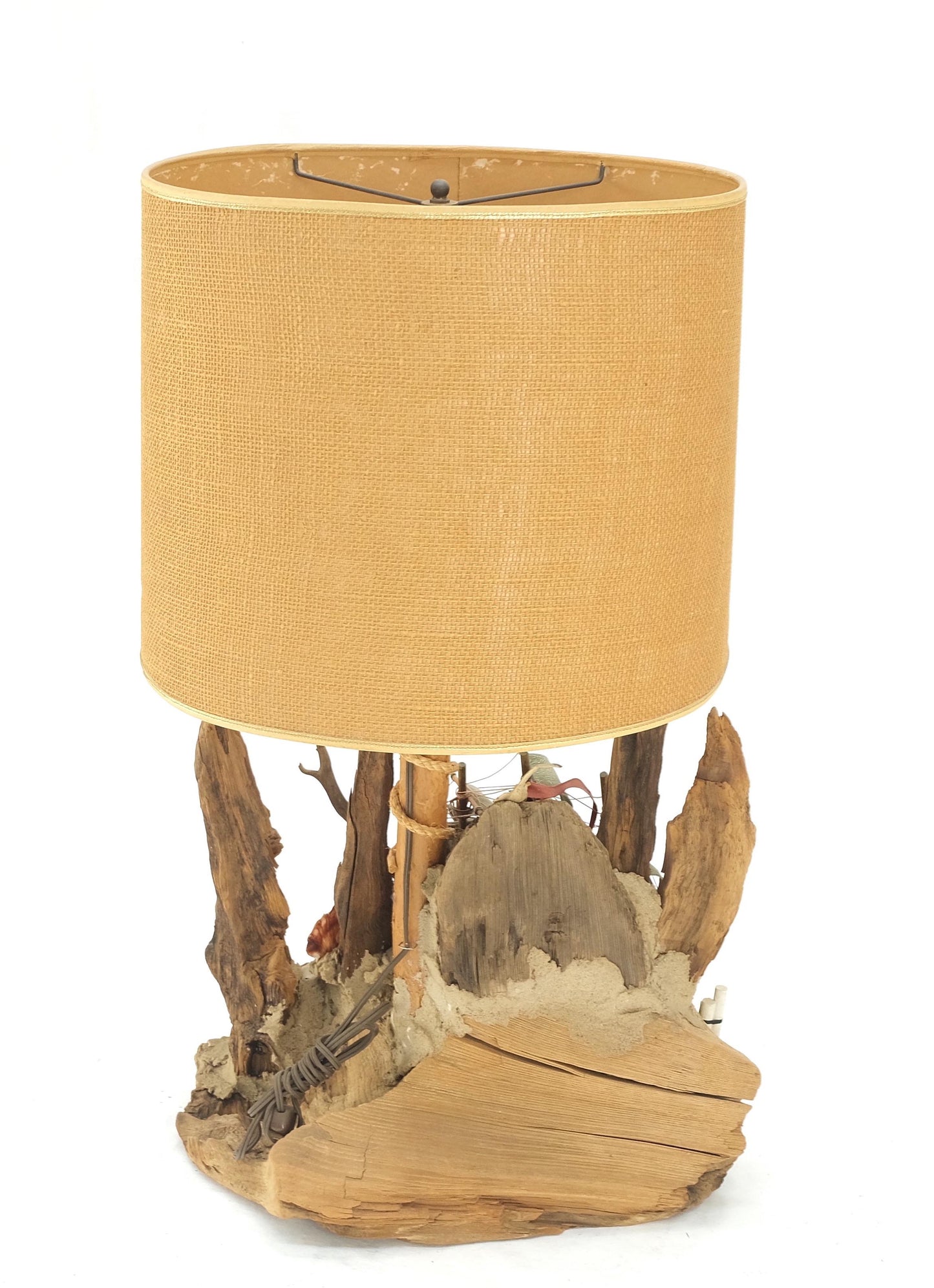 EstablishedLines Sea Naval Shells Theme Decorated Driftwood Base Table Lamp Mid-Century Modern