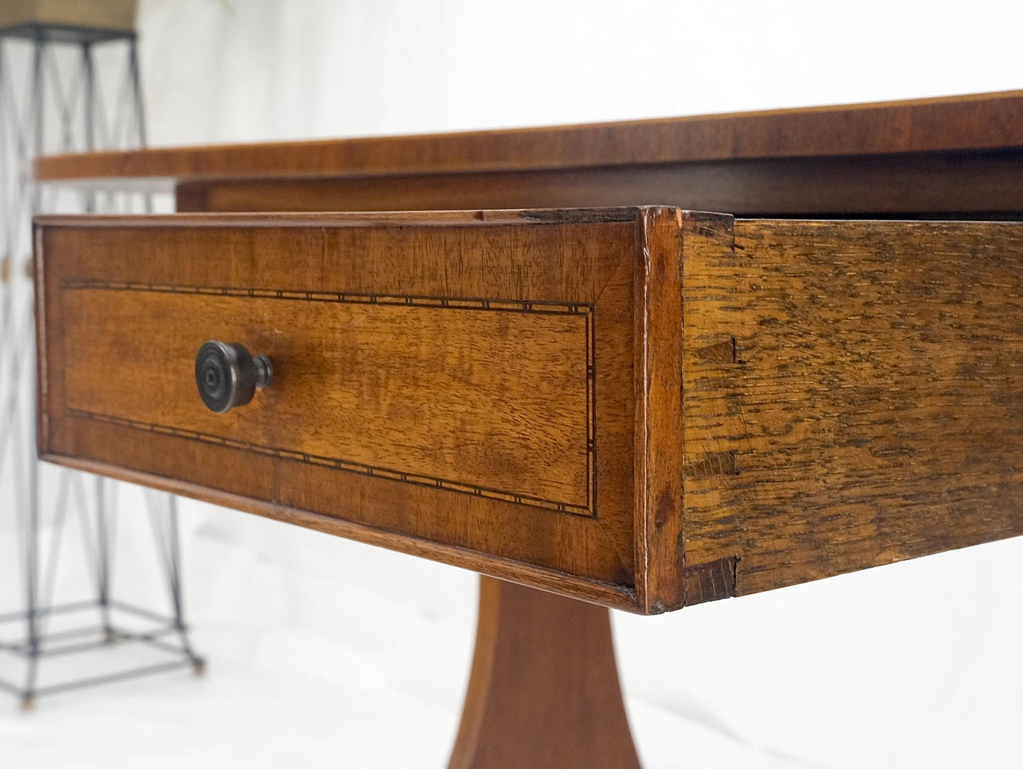 EstablishedLines Drop Leaf Sides Dovetail Drawers Banded Inlaid Top Console Writing Library Table