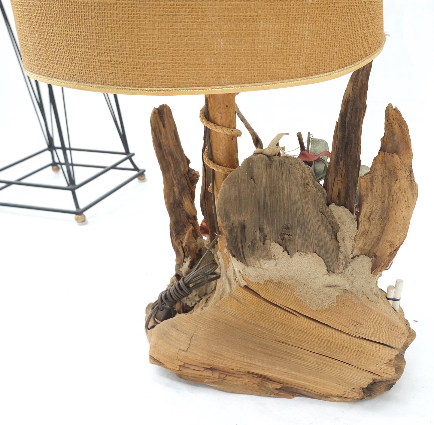 EstablishedLines Sea Naval Shells Theme Decorated Driftwood Base Table Lamp Mid-Century Modern