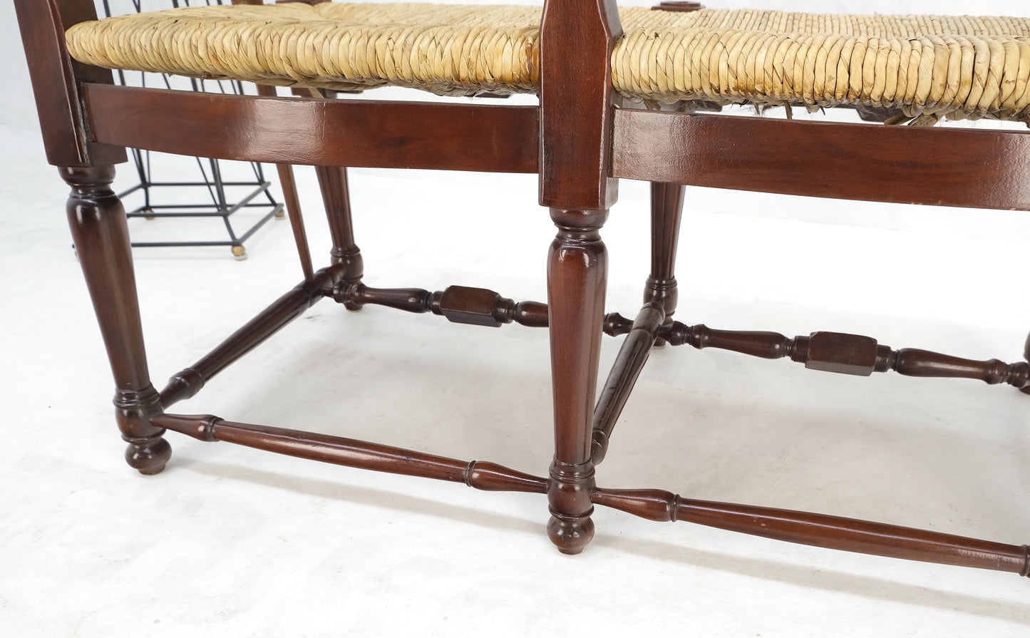 EstablishedLines Carved Mahogany Ladder Back Country Rush Seat Loveseat Bench MINT!