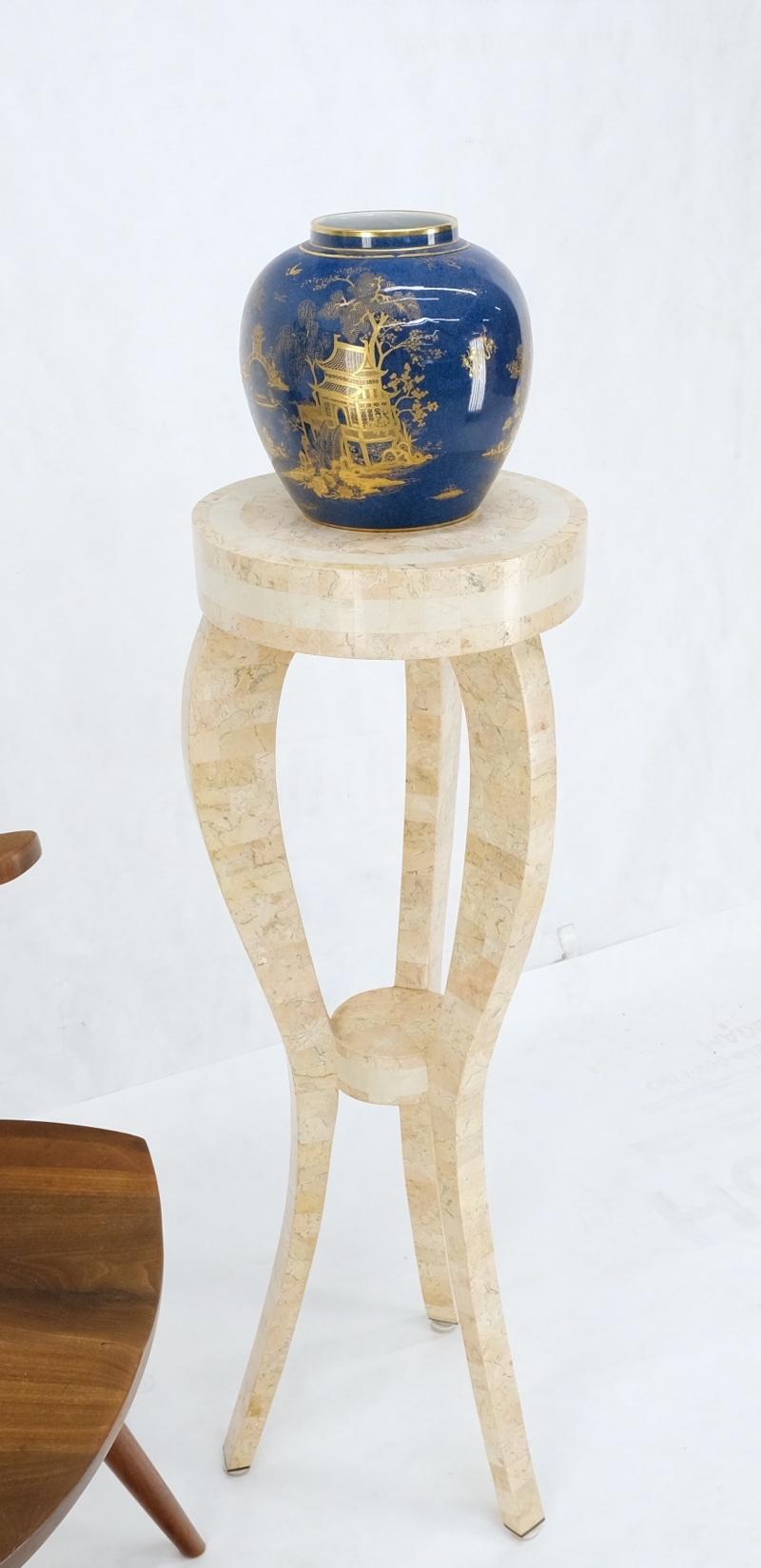 EstablishedLines Elegant Tessellated Stone Tri Leg Pedestal Stand Side Table Mint