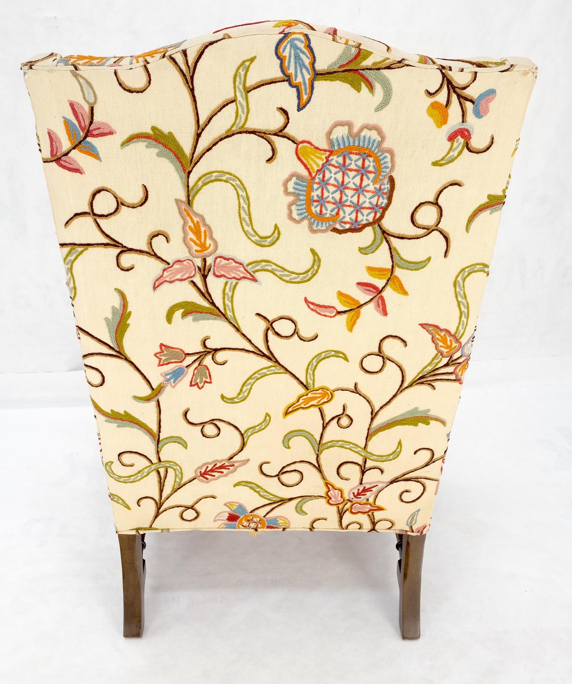 EstablishedLines Hand Stitched Floral Pattern Wide Queen Ann Base Wind Lounge Club Chair 1940s