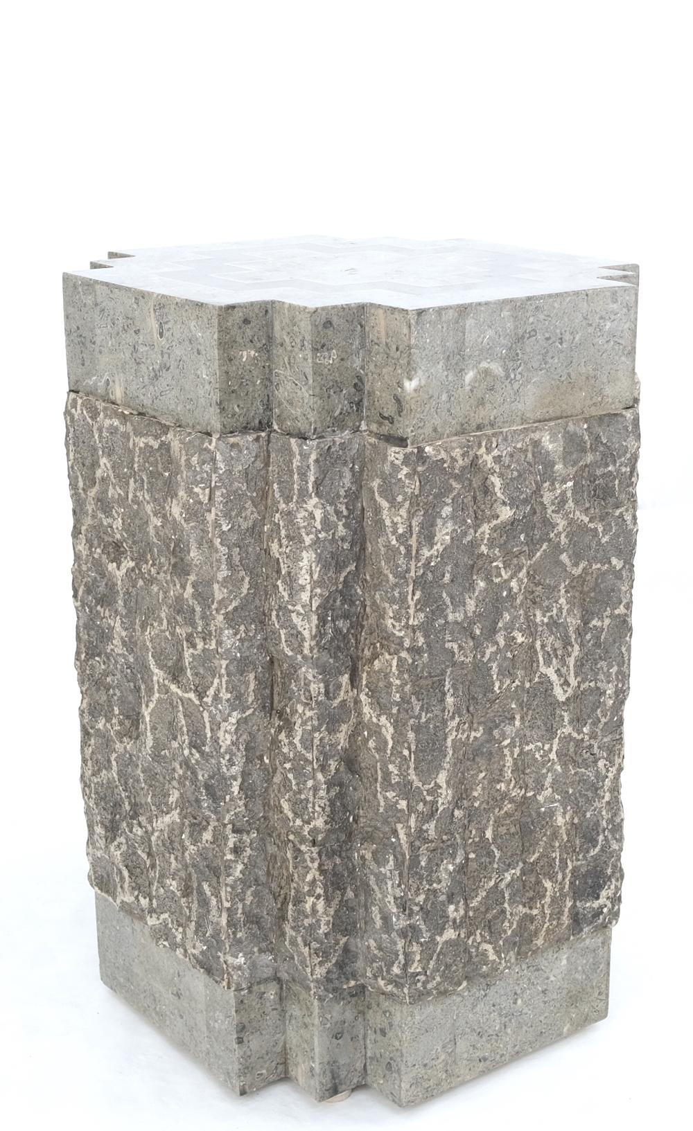 EstablishedLines Tessellated Stone Brass Inlay Square Pedestal Stand End Table Black & Grey Mint