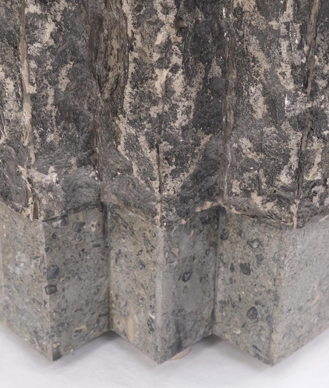 EstablishedLines Tessellated Stone Brass Inlay Square Pedestal Stand End Table Black & Grey Mint