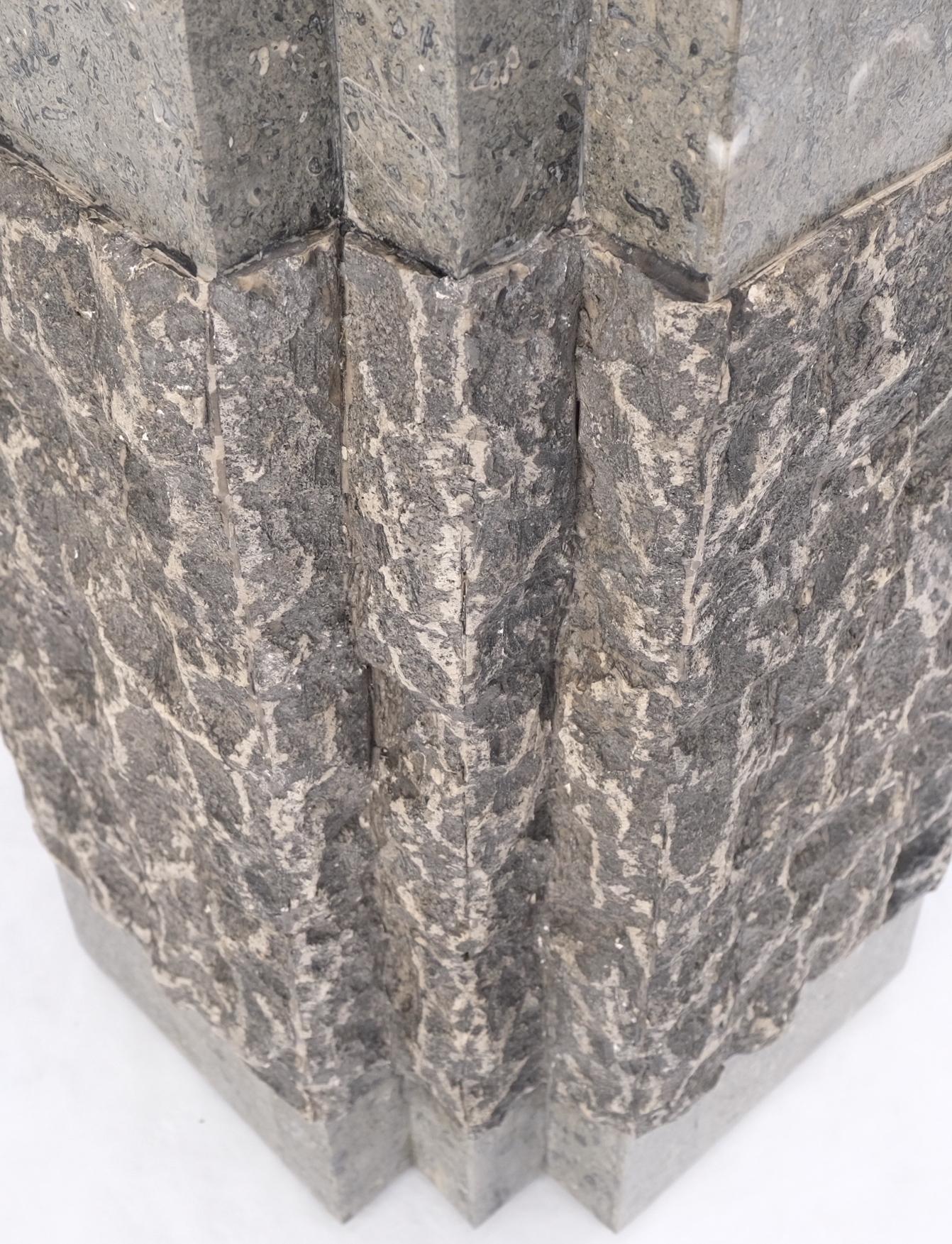 EstablishedLines Tessellated Stone Brass Inlay Square Pedestal Stand End Table Black & Grey Mint