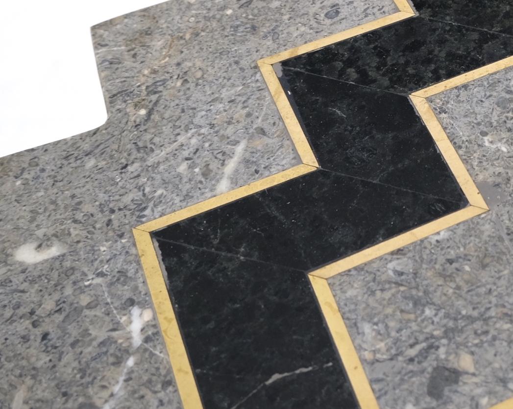 EstablishedLines Tessellated Stone Brass Inlay Square Pedestal Stand End Table Black & Grey Mint