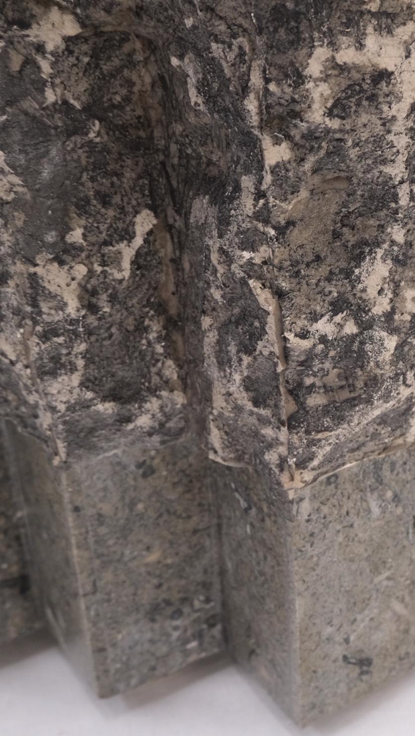 EstablishedLines Tessellated Stone Brass Inlay Square Pedestal Stand End Table Black & Grey Mint