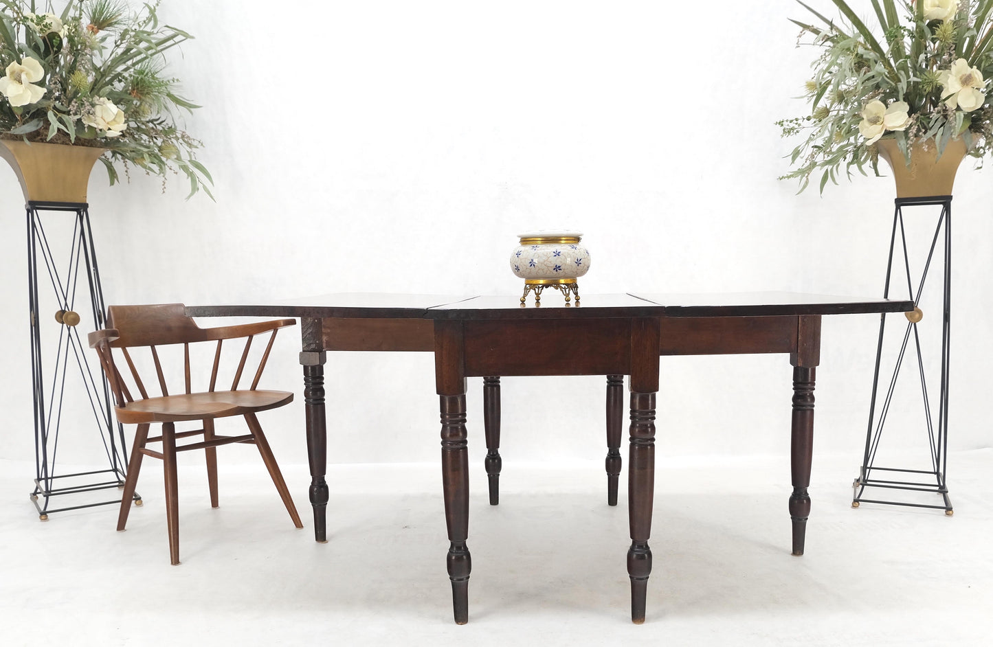 EstablishedLines Solid Walnut Board Antique Drop Leaf Dining Center Console Table Clean!