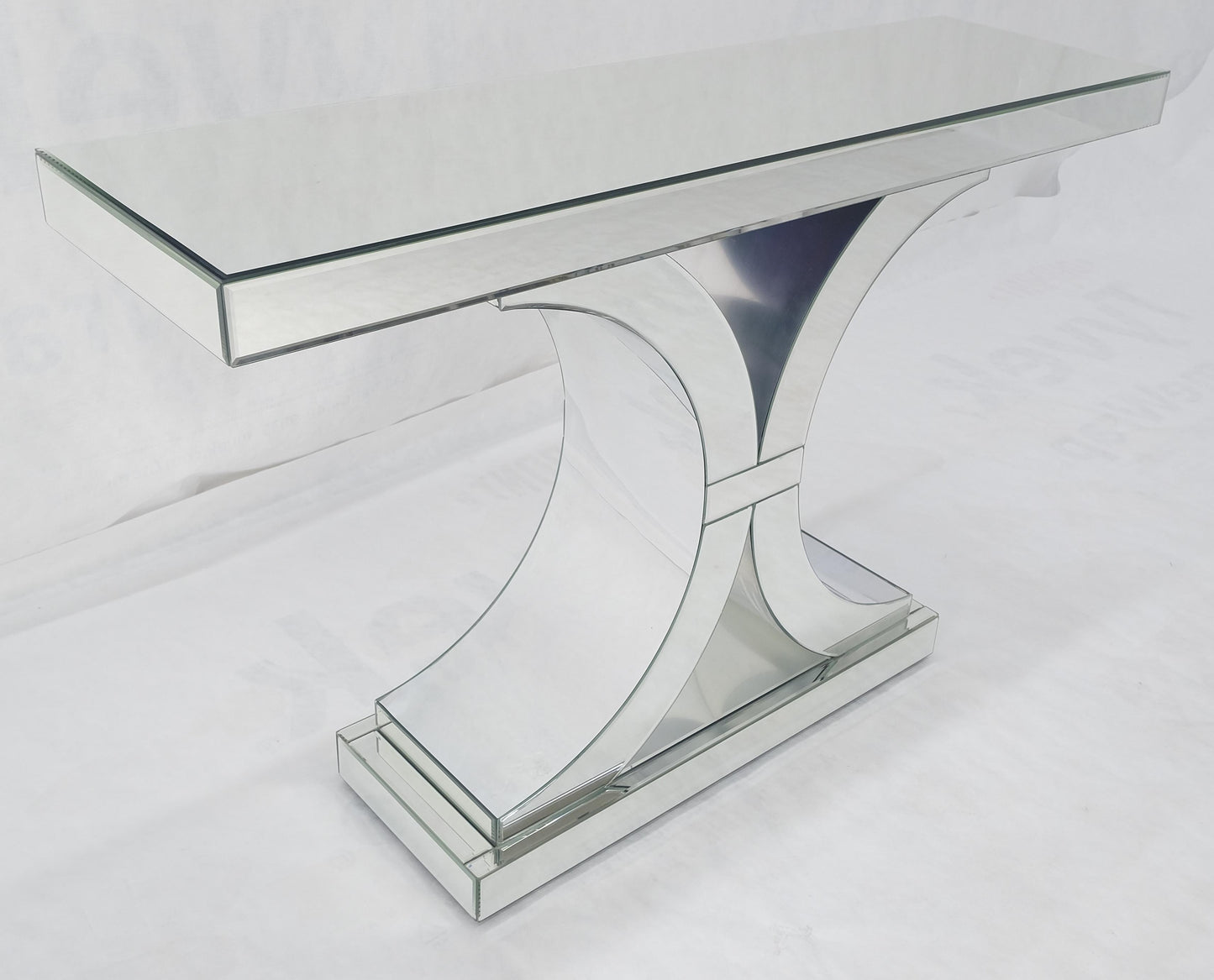 EstablishedLines All Mirrored 360 Degrees Beveled & Curved Mirror 4' Long Console Sofa Table MINT