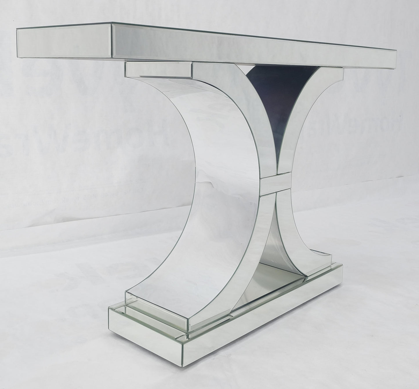 EstablishedLines All Mirrored 360 Degrees Beveled & Curved Mirror 4' Long Console Sofa Table MINT