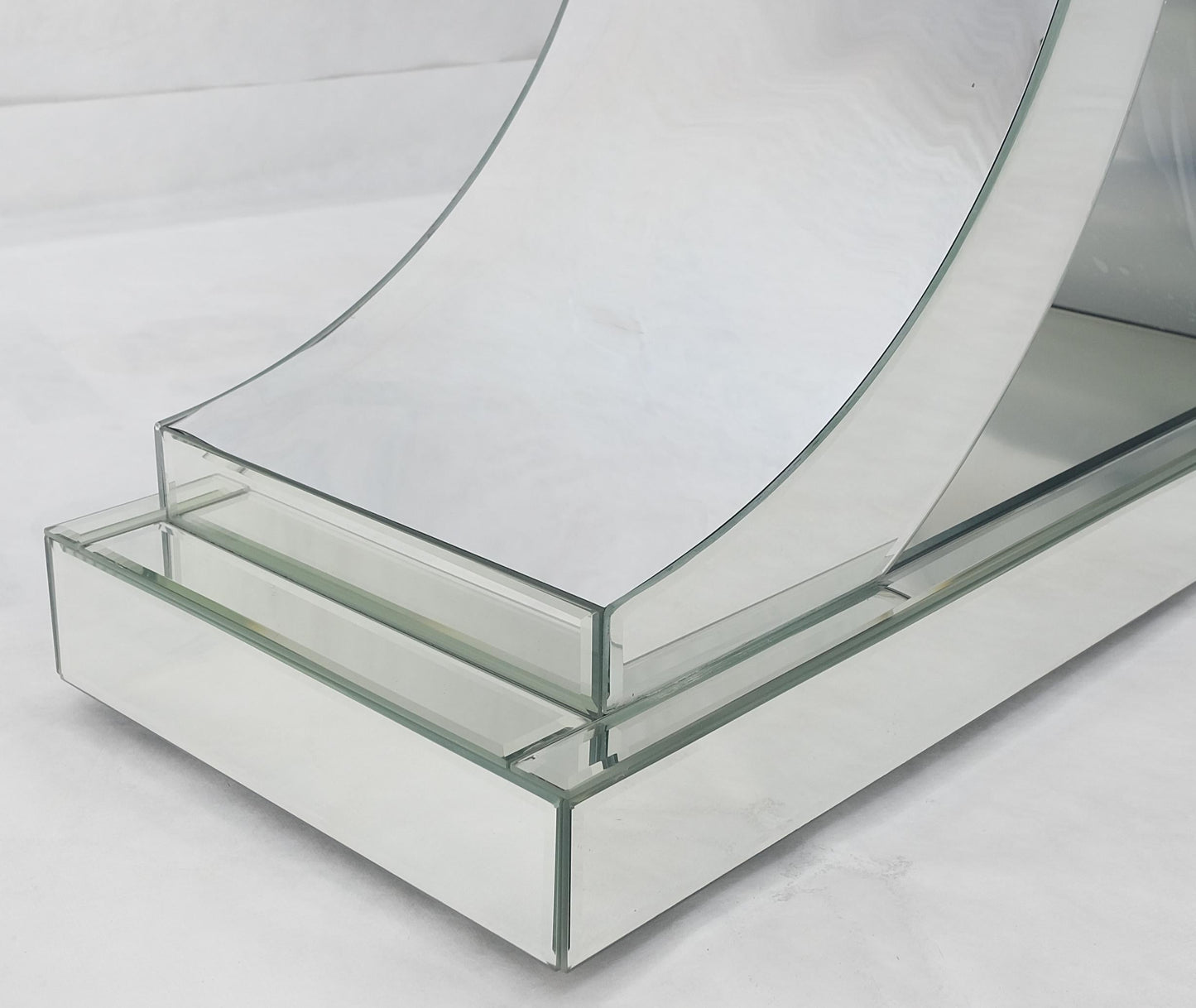 EstablishedLines All Mirrored 360 Degrees Beveled & Curved Mirror 4' Long Console Sofa Table MINT