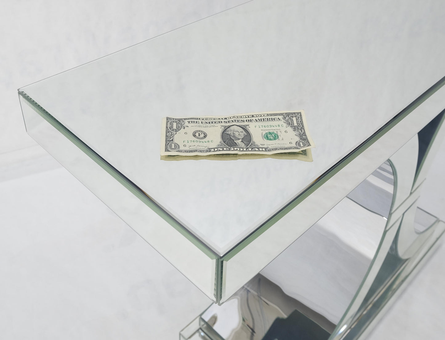 EstablishedLines All Mirrored 360 Degrees Beveled & Curved Mirror 4' Long Console Sofa Table MINT