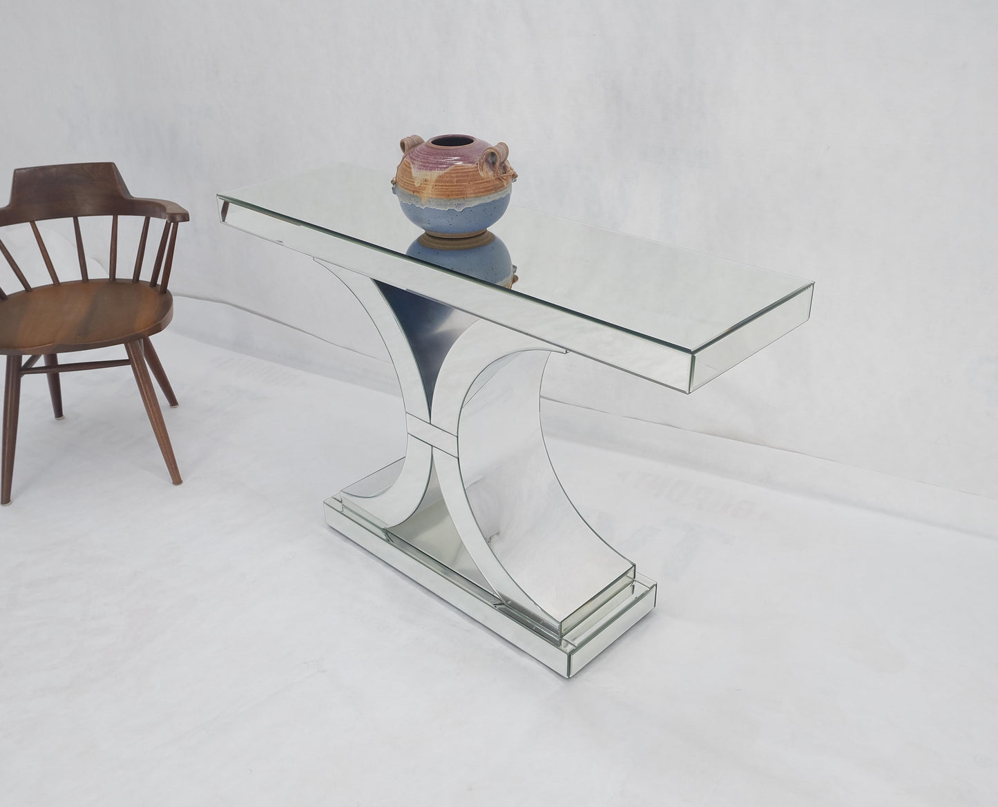 EstablishedLines All Mirrored 360 Degrees Beveled & Curved Mirror 4' Long Console Sofa Table MINT