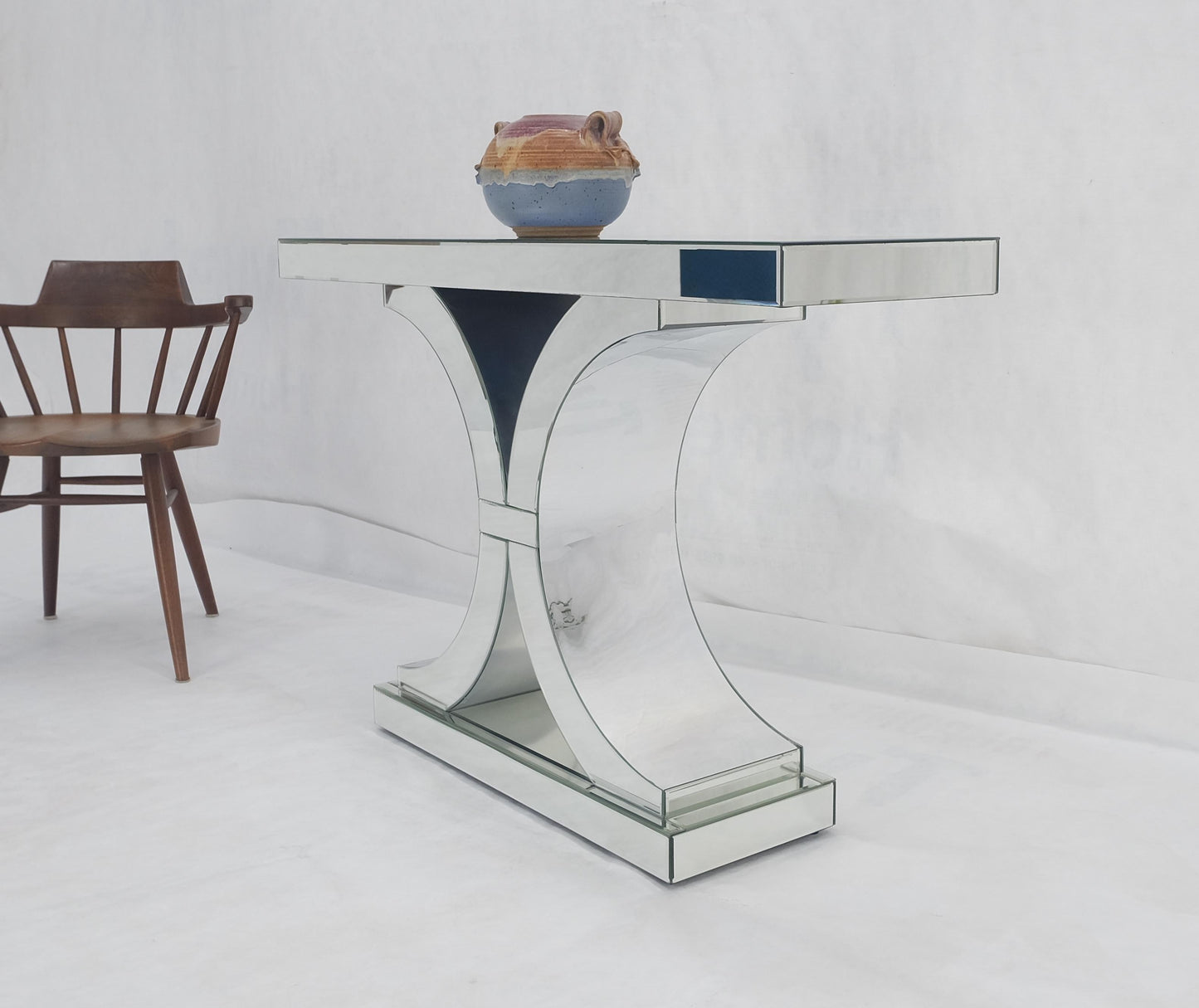 EstablishedLines All Mirrored 360 Degrees Beveled & Curved Mirror 4' Long Console Sofa Table MINT
