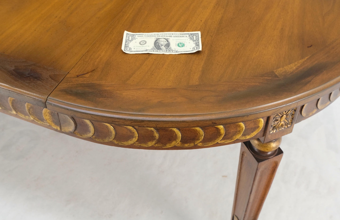 EstablishedLines Round Mid-Century Modern Three Leaves Distressed Walnut Dining Table Mint!