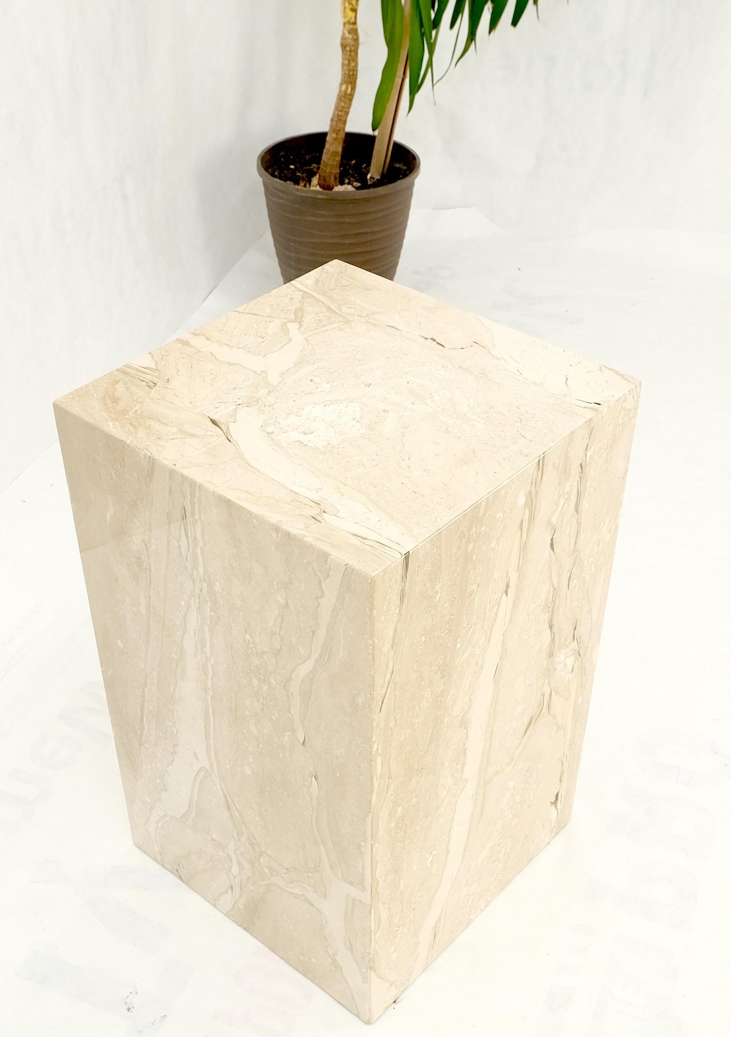 EstablishedLines Mid Century Modern 18x18" Square 29" Tall White Marble Pedestal MINT!