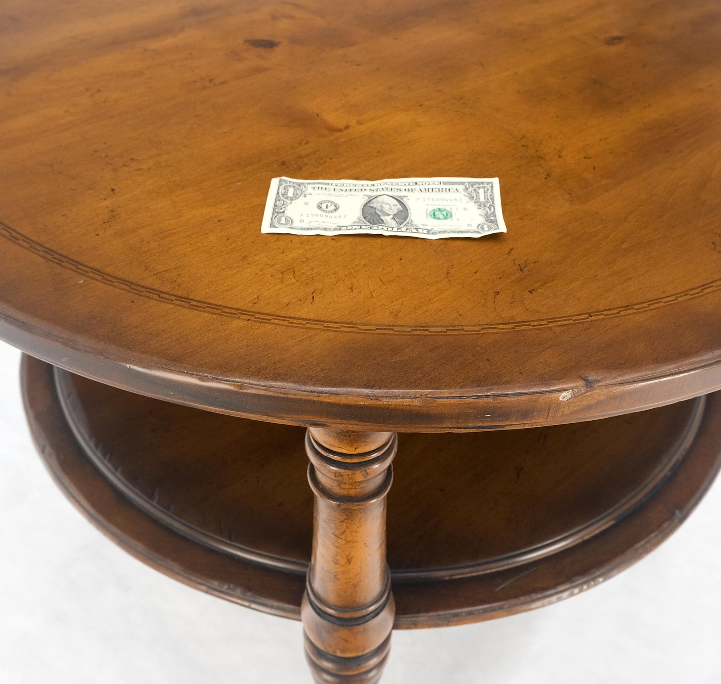 EstablishedLines Baker Turned Legs Round Two Tier Occasional Center Serving Table Stand MINT