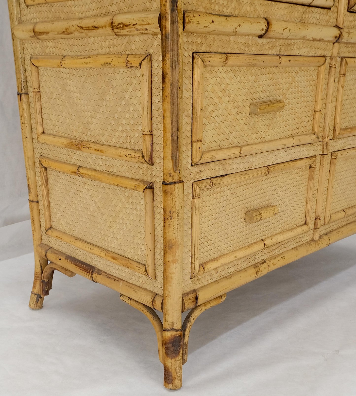 EstablishedLines Burnt Bamboo Grass Cloth Two Doors Chifforobe Cabinet Gentleman's Chest Dresser