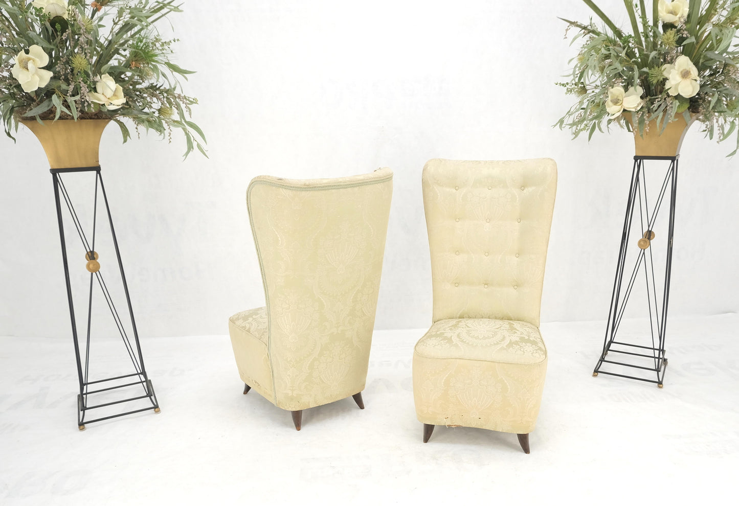 EstablishedLines Pair Italian Mid-Century Modern Extra Tall Back Thick Spring Seats Lounge Chairs