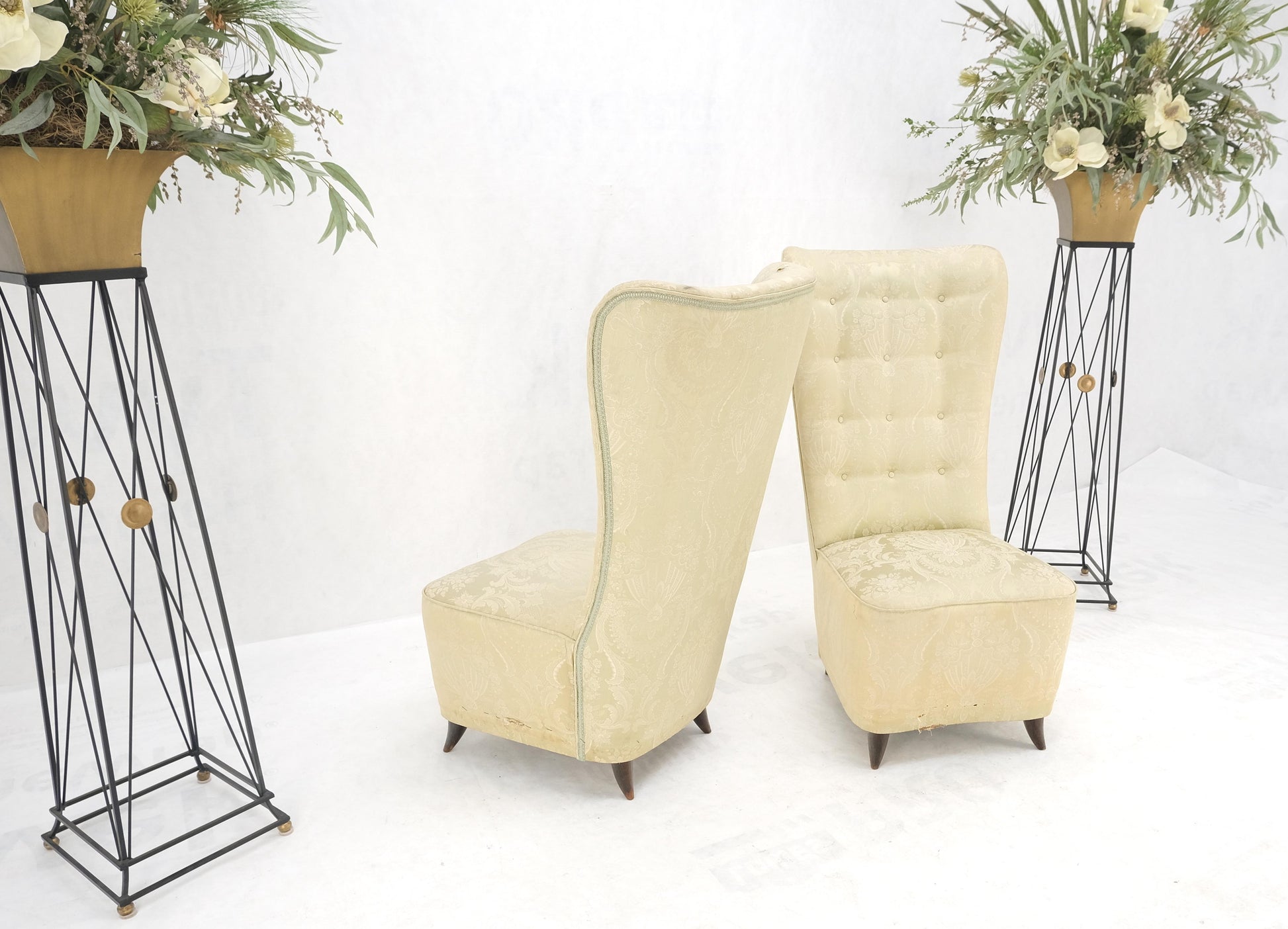 EstablishedLines Pair Italian Mid-Century Modern Extra Tall Back Thick Spring Seats Lounge Chairs