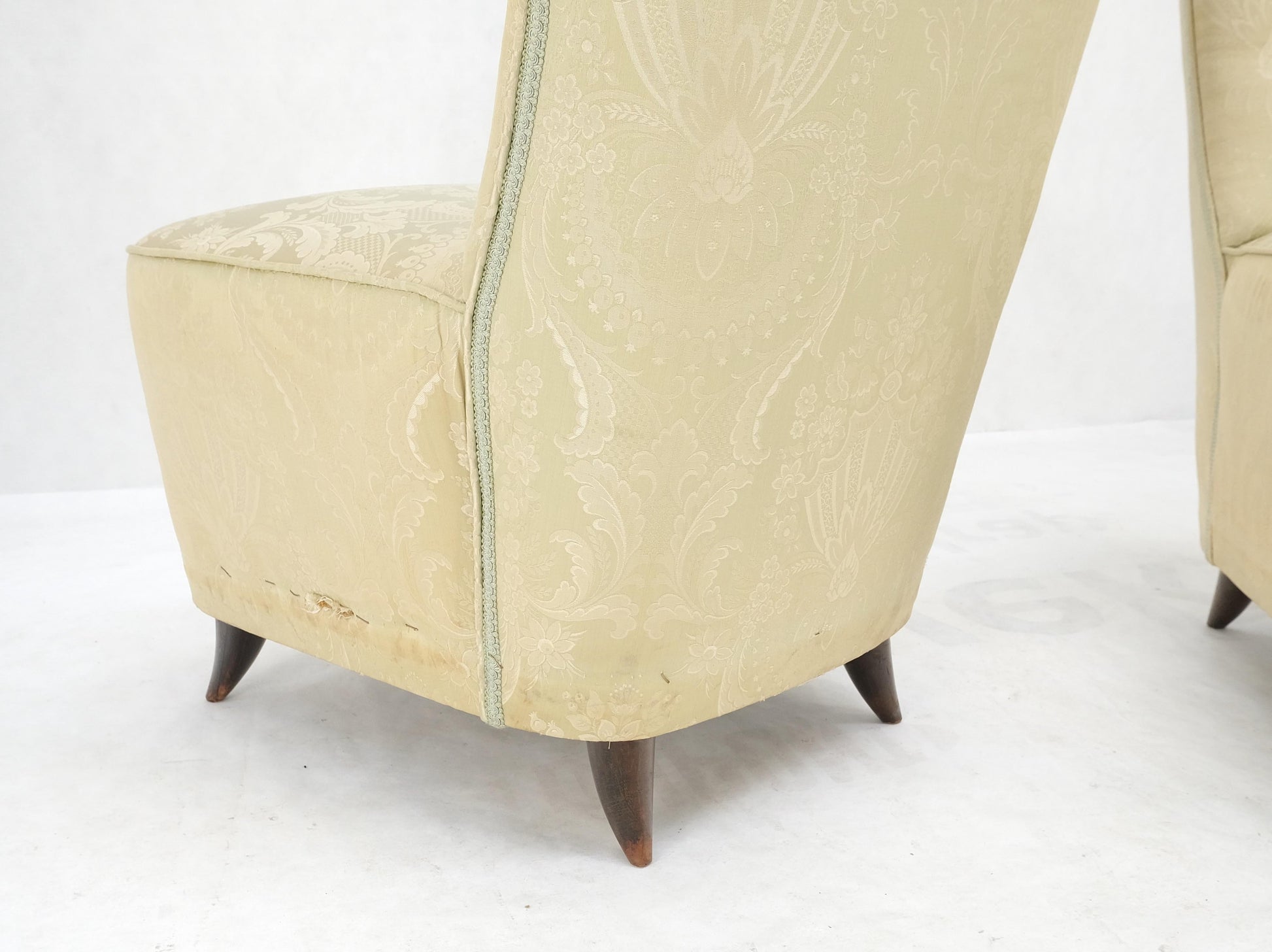 EstablishedLines Pair Italian Mid-Century Modern Extra Tall Back Thick Spring Seats Lounge Chairs