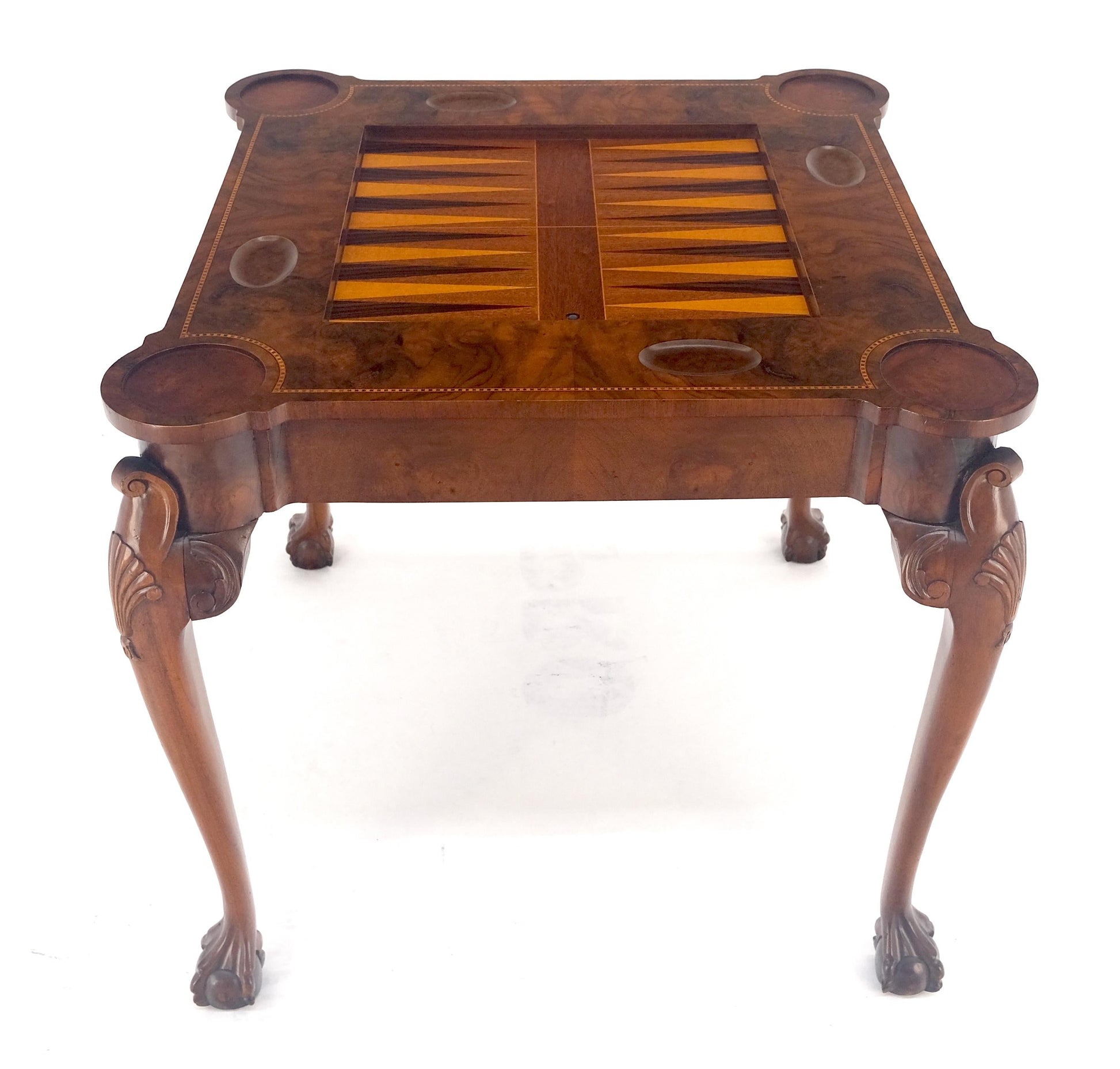 EstablishedLines Leather Top Chippendale Style Ball & Claw Feet Backgammon Chess Game Table MINT!