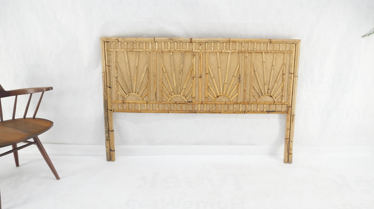 EstablishedLines Burnt Bamboo & Grasscloth Sun Burst Pattern Queen Size Headboard Bed MINT
