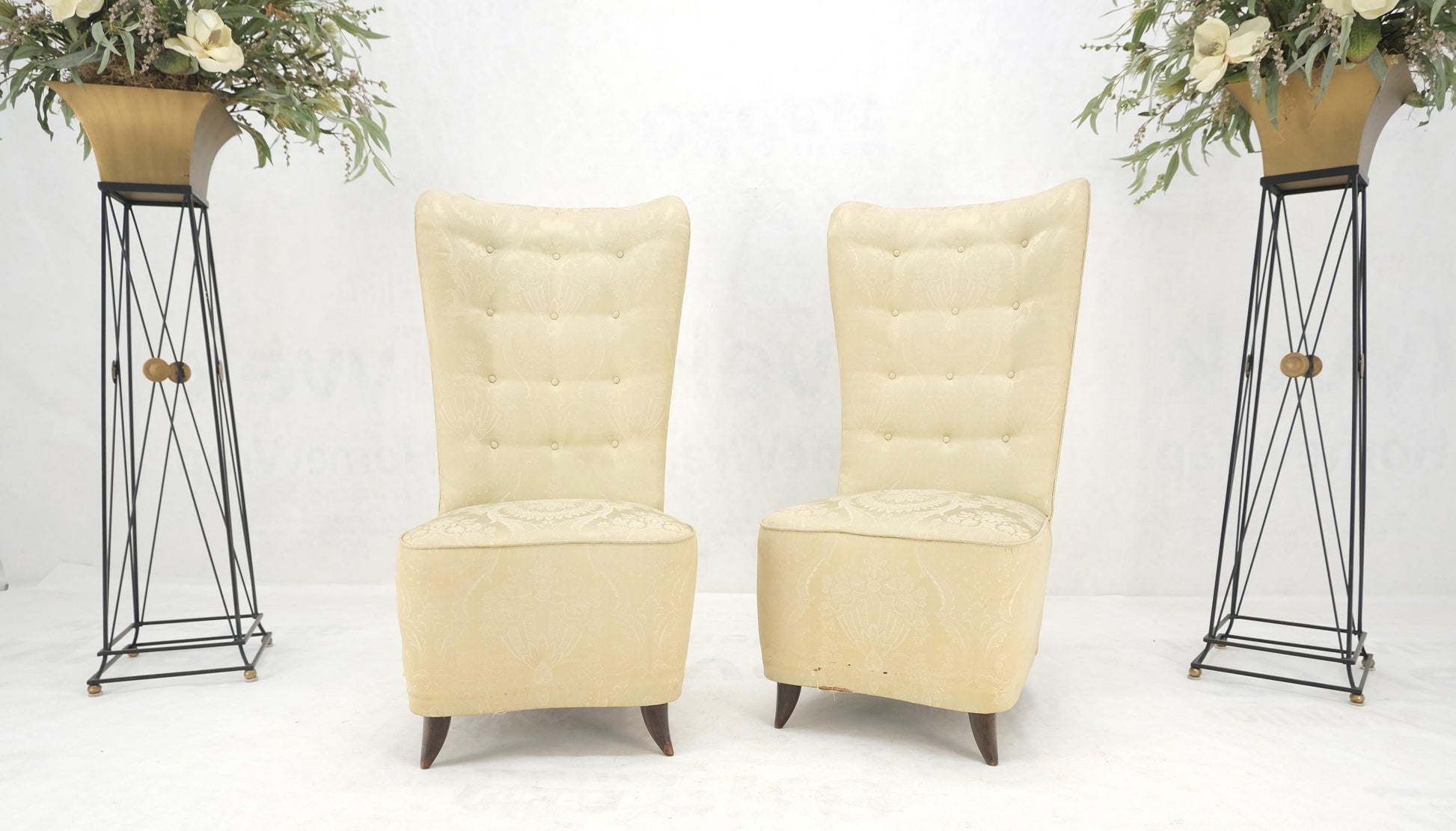 EstablishedLines Pair Italian Mid-Century Modern Extra Tall Back Thick Spring Seats Lounge Chairs