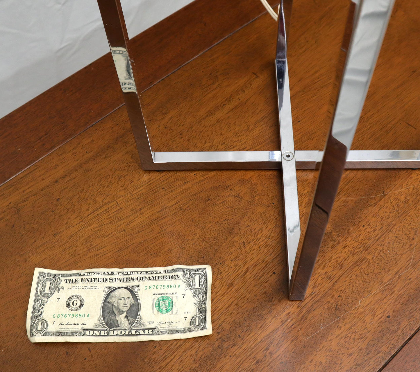 EstablishedLines Chrome Cross Shape Base with White Acrylic Shade Table Lamp