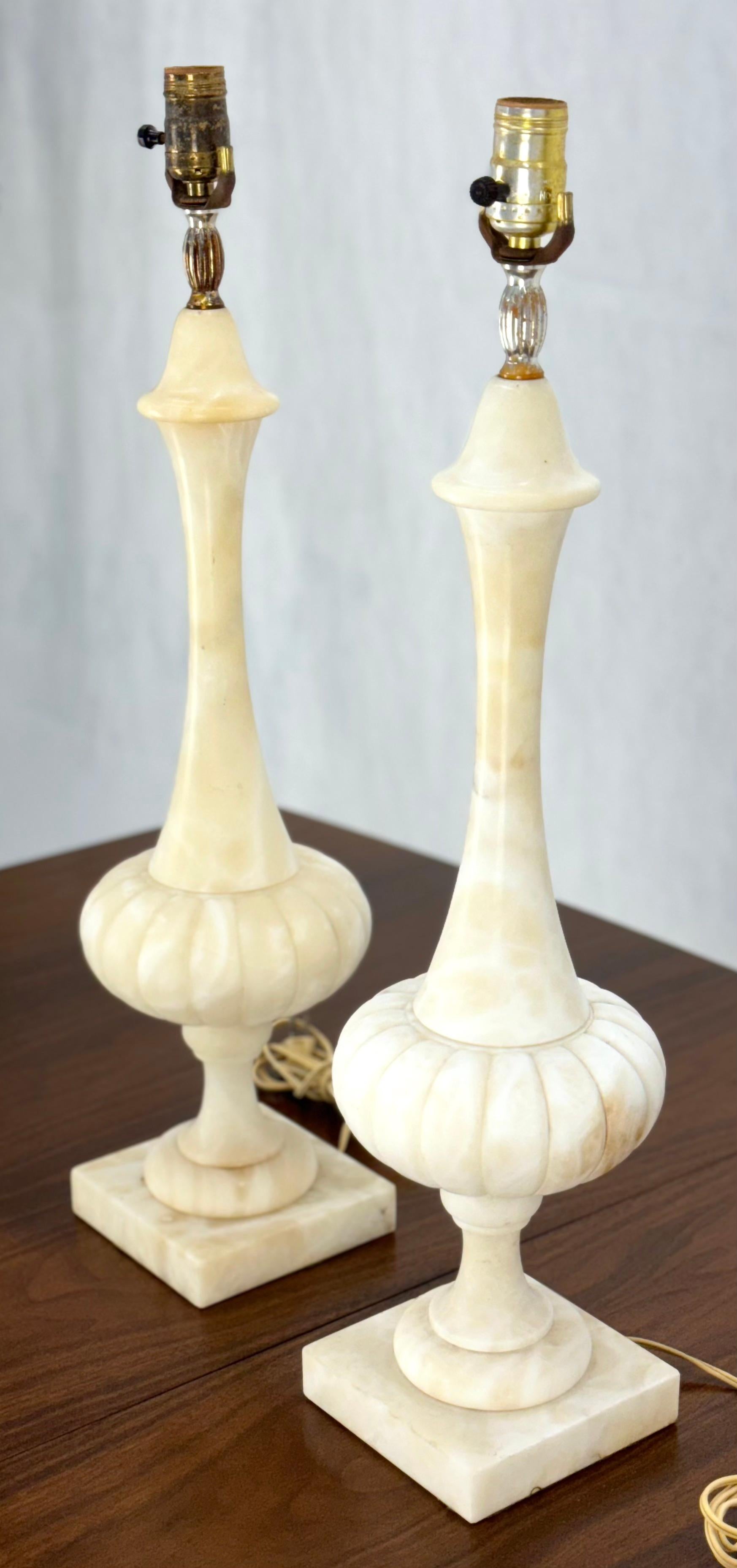 EstablishedLines Pair of Fine Elegant Alabaster Marble Onion Shape Bases Table Lamps Clean!