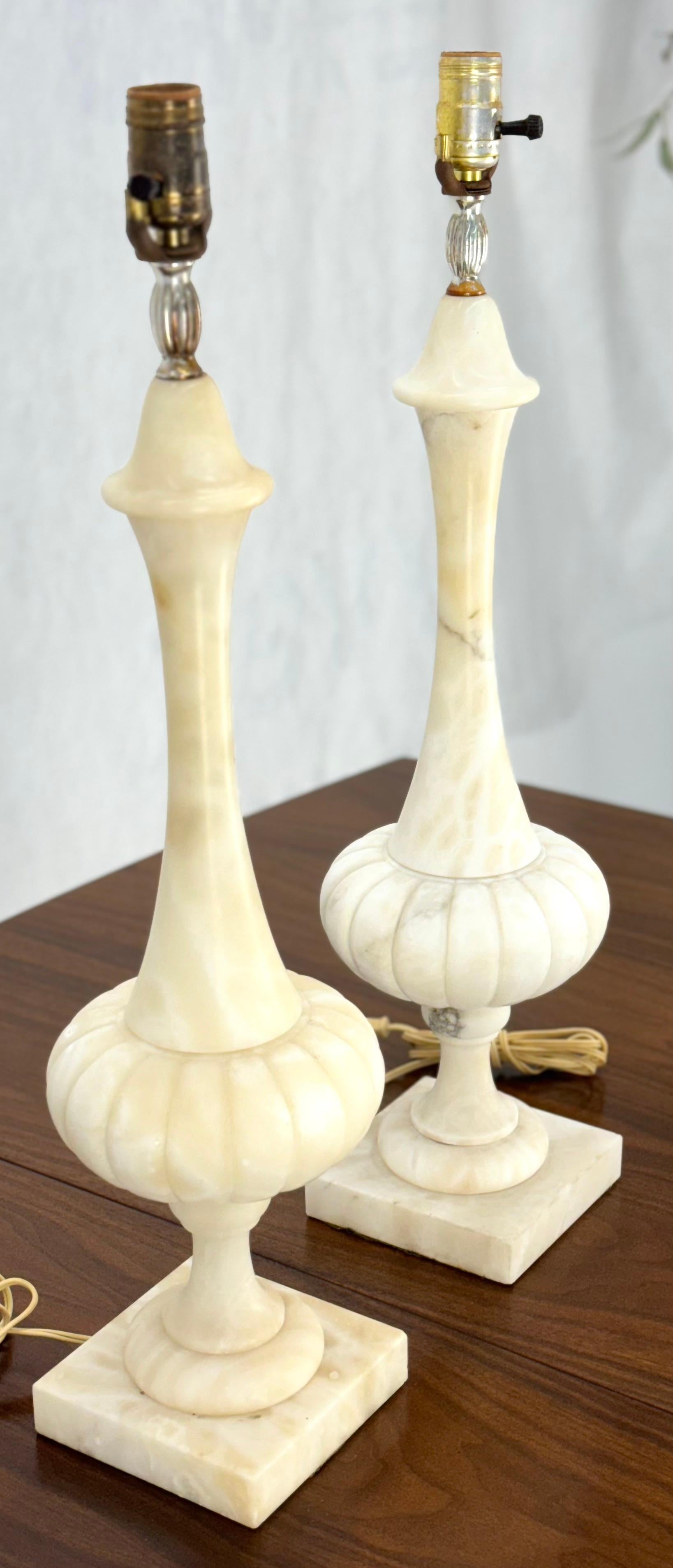 EstablishedLines Pair of Fine Elegant Alabaster Marble Onion Shape Bases Table Lamps Clean!