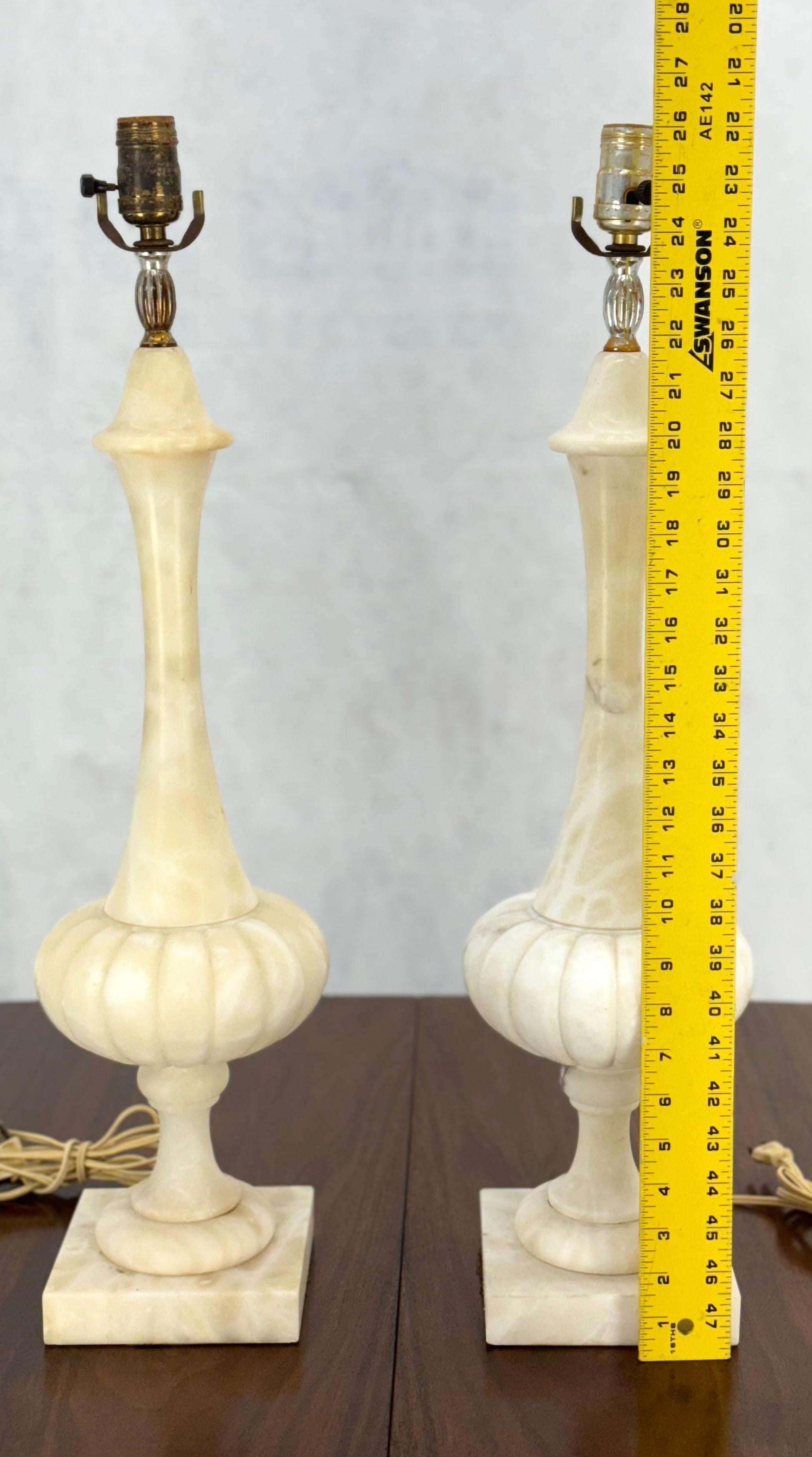EstablishedLines Pair of Fine Elegant Alabaster Marble Onion Shape Bases Table Lamps Clean!