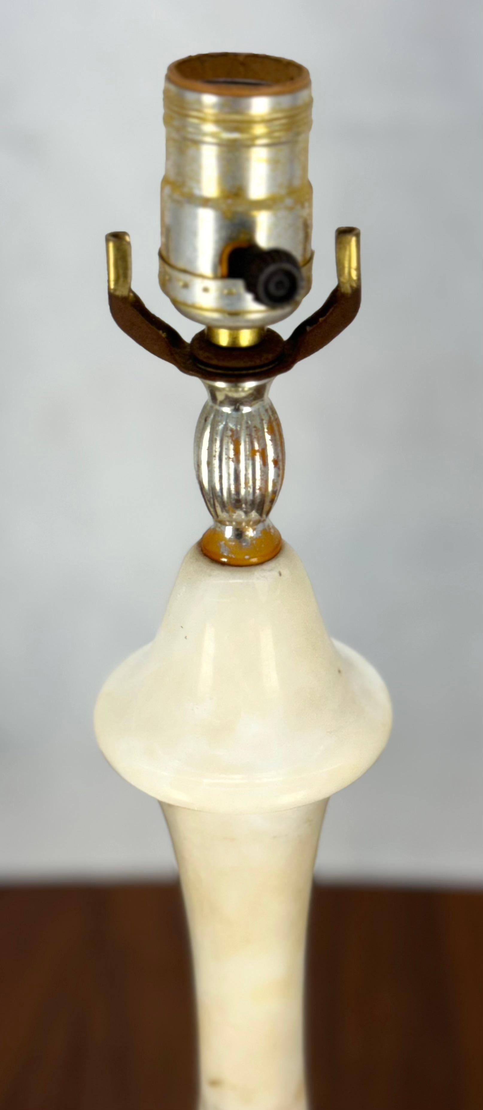 EstablishedLines Pair of Fine Elegant Alabaster Marble Onion Shape Bases Table Lamps Clean!