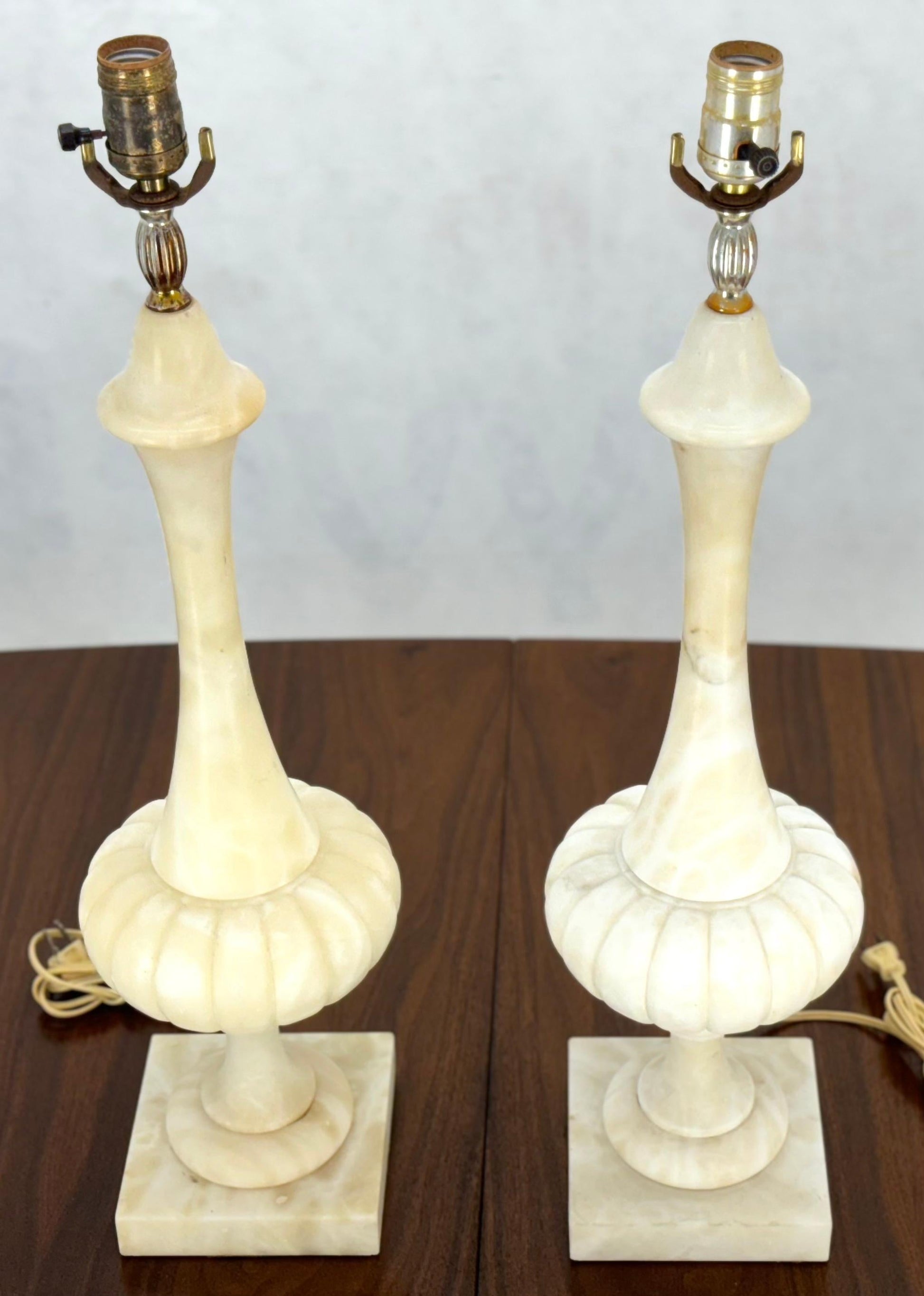 EstablishedLines Pair of Fine Elegant Alabaster Marble Onion Shape Bases Table Lamps Clean!