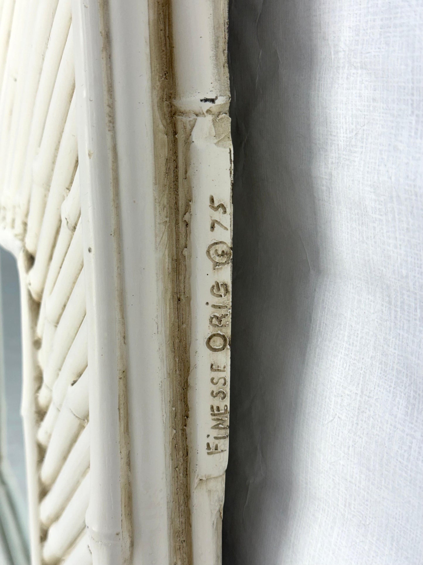 EstablishedLines Cast Faux Bamboo White Lacquer Frame Rectangle Wall Mirror Artist Signed & Dated